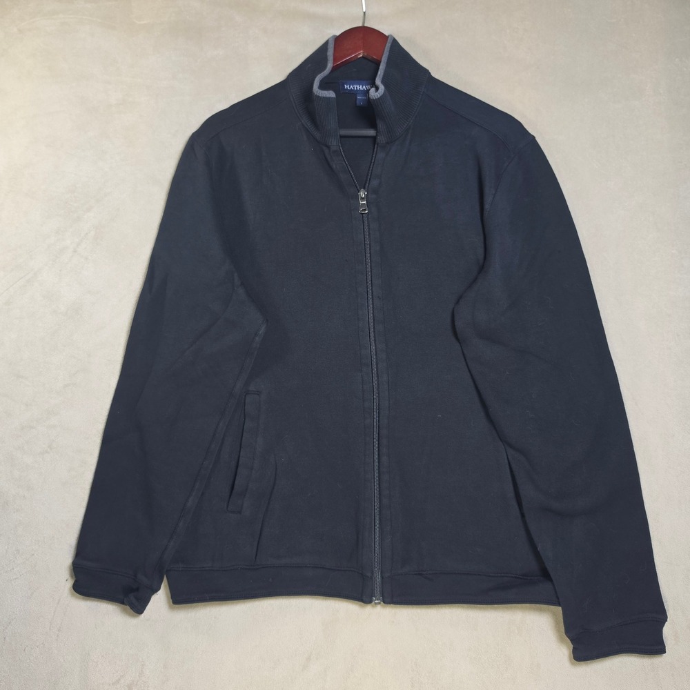 Hathaway Mens Full Zip Sweatshirt Navy Blue Mock Neck Jacket Size L RN124189